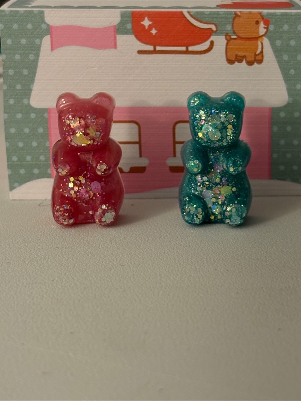 Emmy’s Creations Pink or Teal Glitter Gummy Bear Magnet
